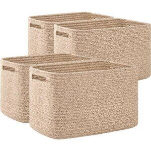 Woven Cotton Storage Baskets Set Cube Shelf Organizer Bins with Handles